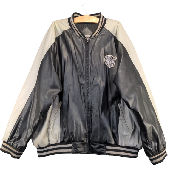 Steve & Barry's Men's Full Zip PVC Leather Varsity Jacket Black Gray XXL Baller - Picture 1 of 16